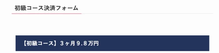 真柄翔一さんのブログに残っている初級コース決済フォーム。初級コース3ヶ月9.8万円と書かれている